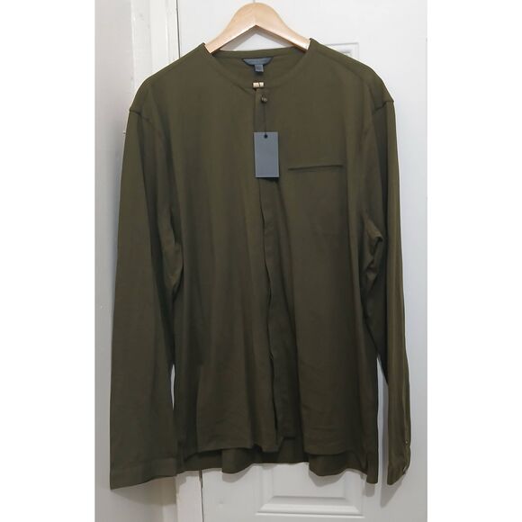 John Varvatos mens 2xl Henley longsleeve button front army green shirt $228 - Picture 1 of 8